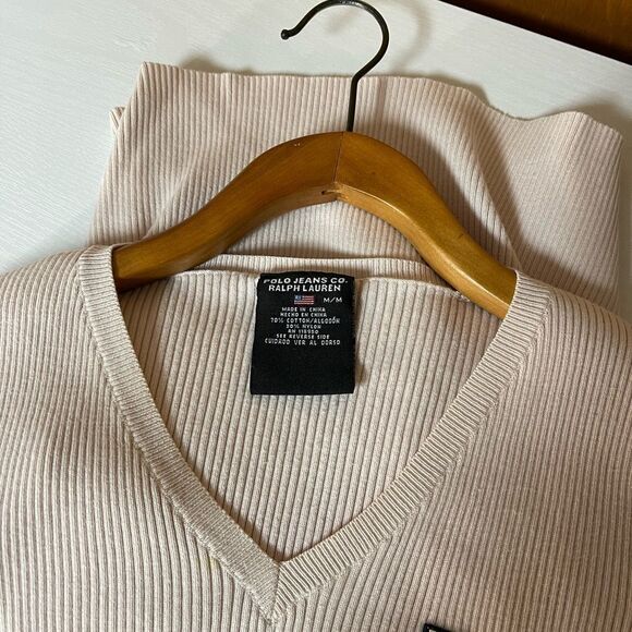 Polo jeans co ralph lauren light pink ribbed V-neck long sleeve - Picture 7 of 8